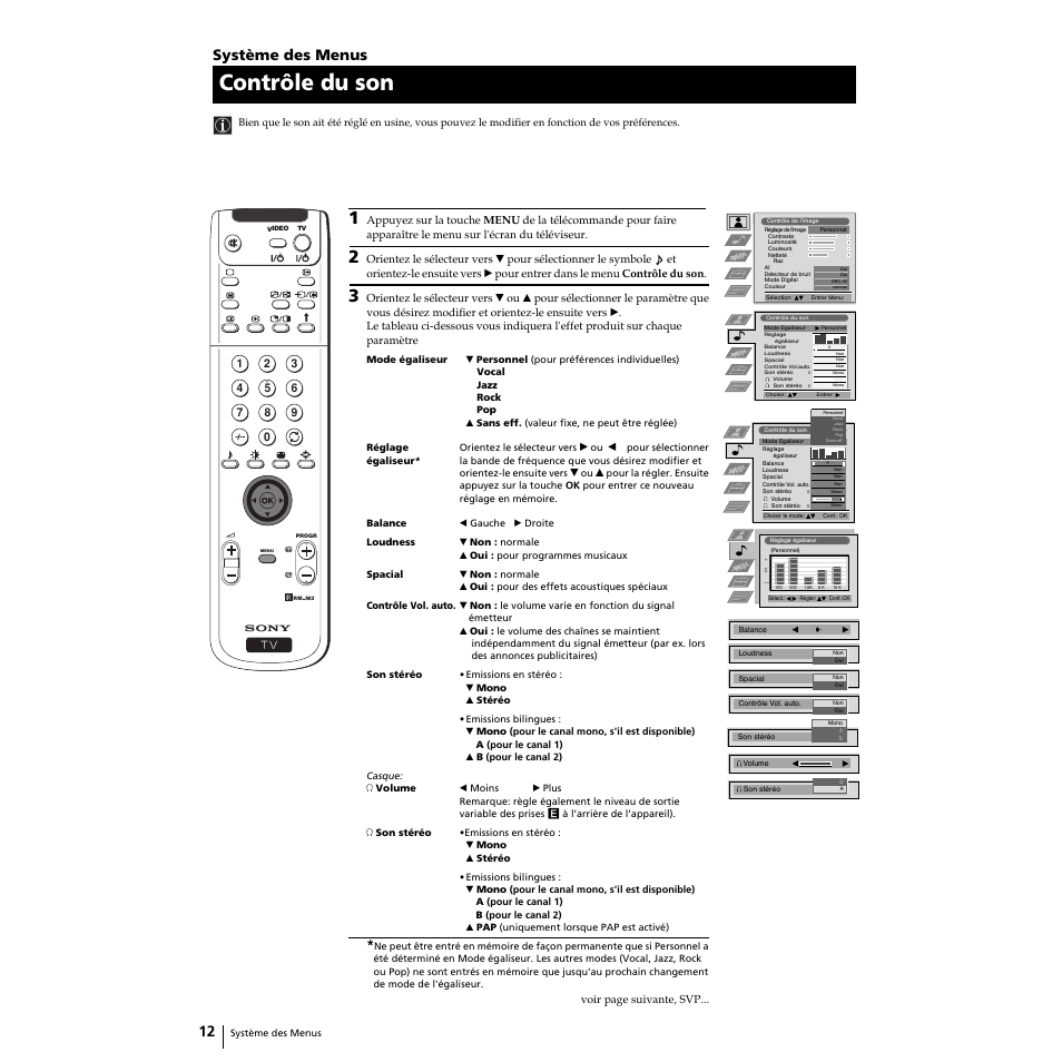 Contrôle du son, Système des menus | Sony KP-51PS2 User Manual | Page 44 / 229