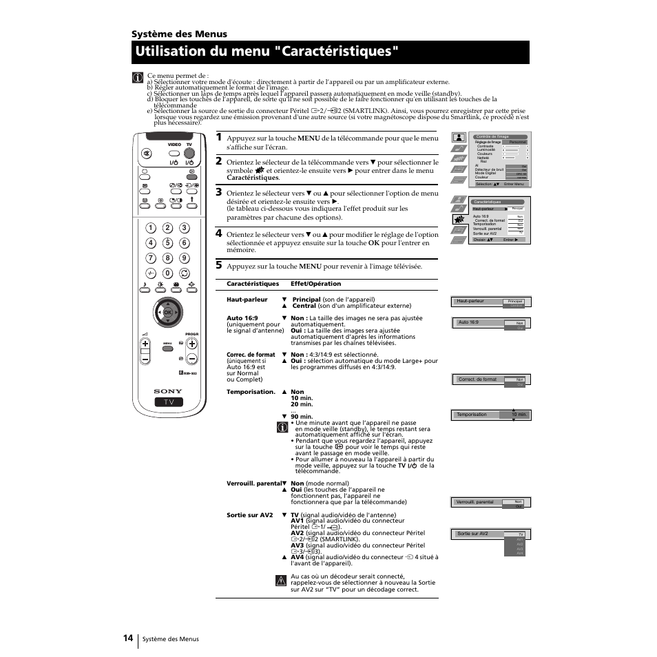 Utilisation du menu "caractéristiques, Système des menus | Sony KP-51PS2 User Manual | Page 46 / 229