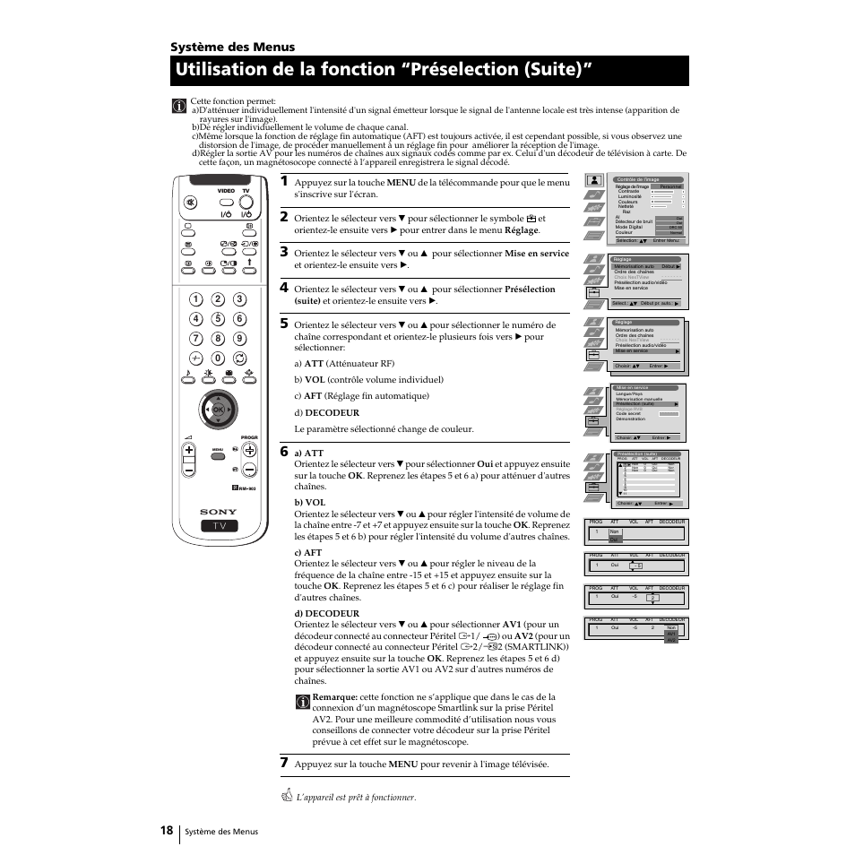 Utilisation de la fonction “préselection (suite), Système des menus | Sony KP-51PS2 User Manual | Page 50 / 229