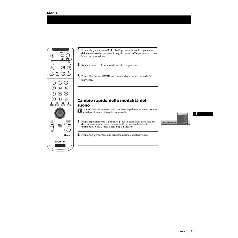 Cambio rapido della modalità del suono, 13 it menu | Sony KP-51PS2 User Manual | Page 81 / 229