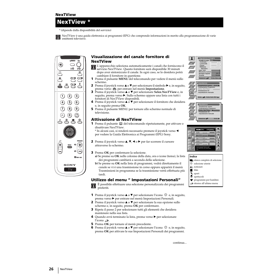 Nextview, Visualizzazione del canale fornitore di nextview, Attivazione di nextview | Utilizzo del menu “ impostazioni personali | Sony KP-51PS2 User Manual | Page 94 / 229