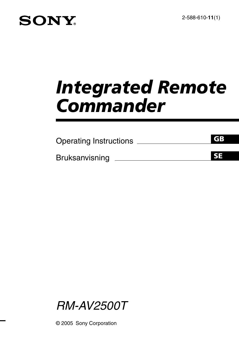 Sony RM-AV2500T User Manual | 140 pages