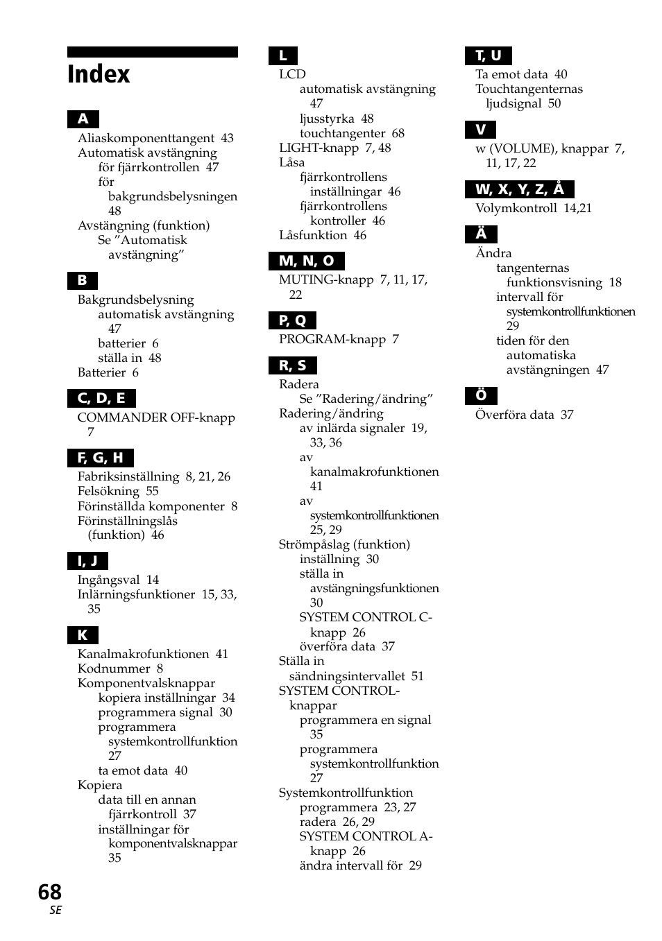 Index | Sony RM-AV2500T User Manual | Page 136 / 140