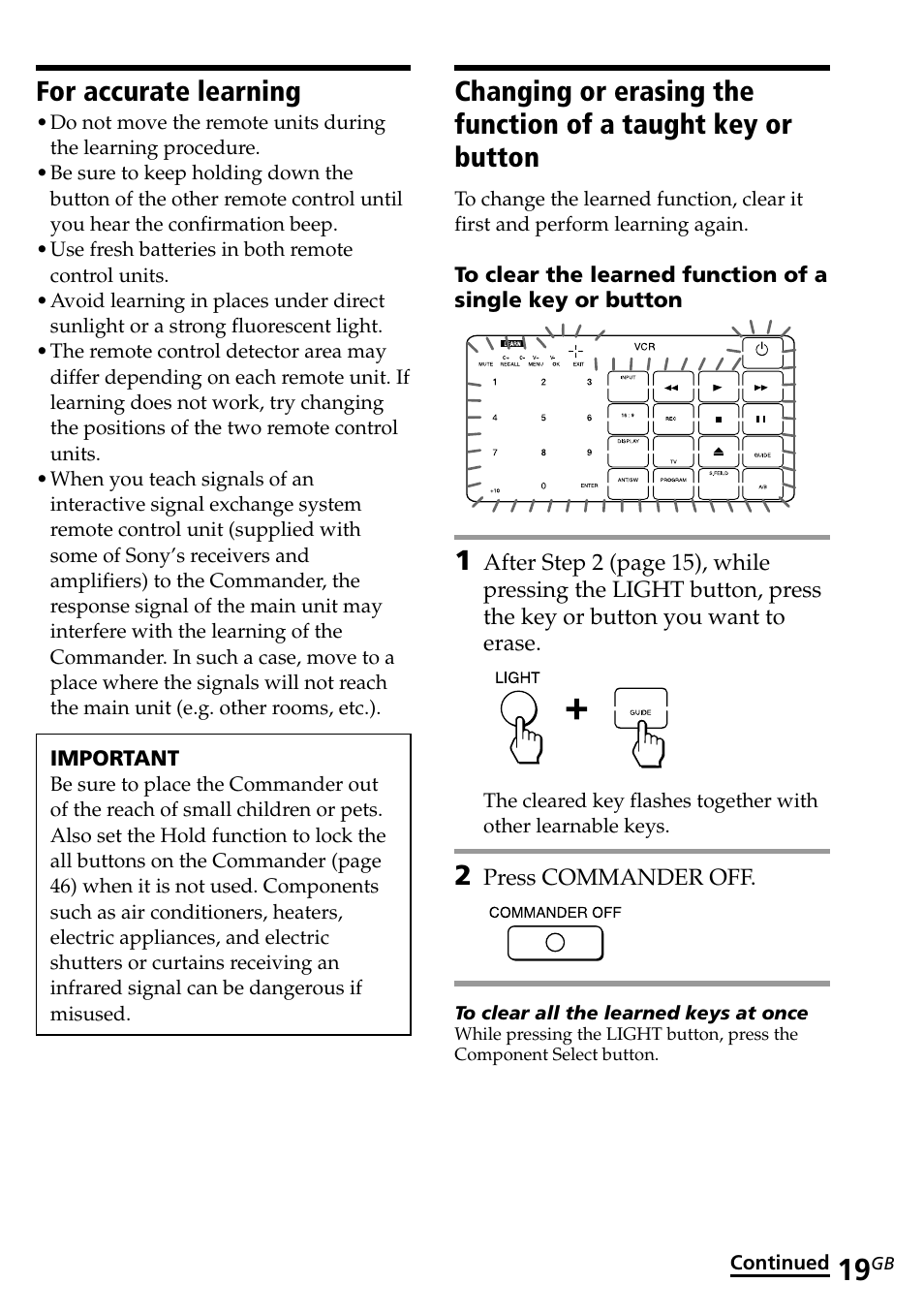 For accurate learning | Sony RM-AV2500T User Manual | Page 19 / 140