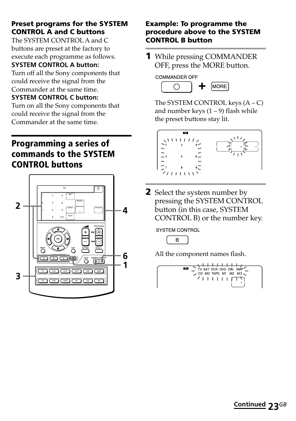 All the component names flash, Continued | Sony RM-AV2500T User Manual | Page 23 / 140