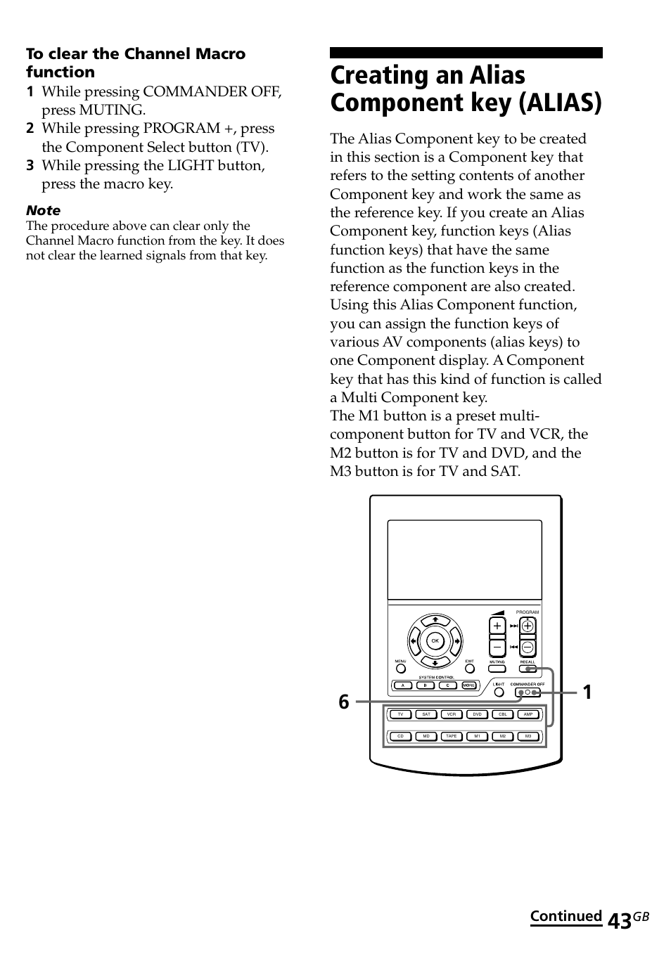 Creating an alias component key (alias), Continued | Sony RM-AV2500T User Manual | Page 43 / 140