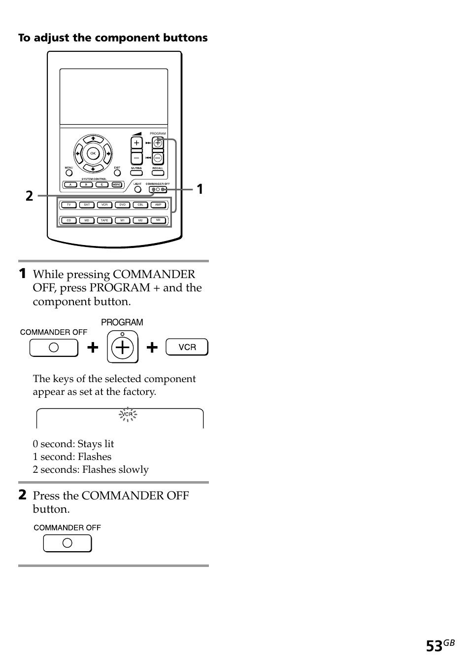 Press the commander off button, Program | Sony RM-AV2500T User Manual | Page 53 / 140