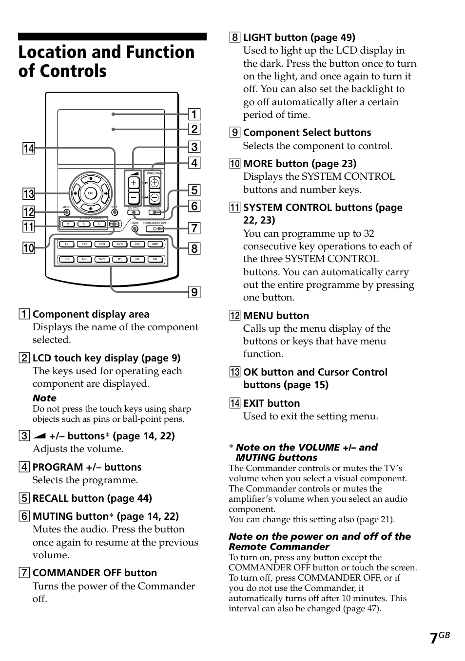 Location and function of controls | Sony RM-AV2500T User Manual | Page 7 / 140