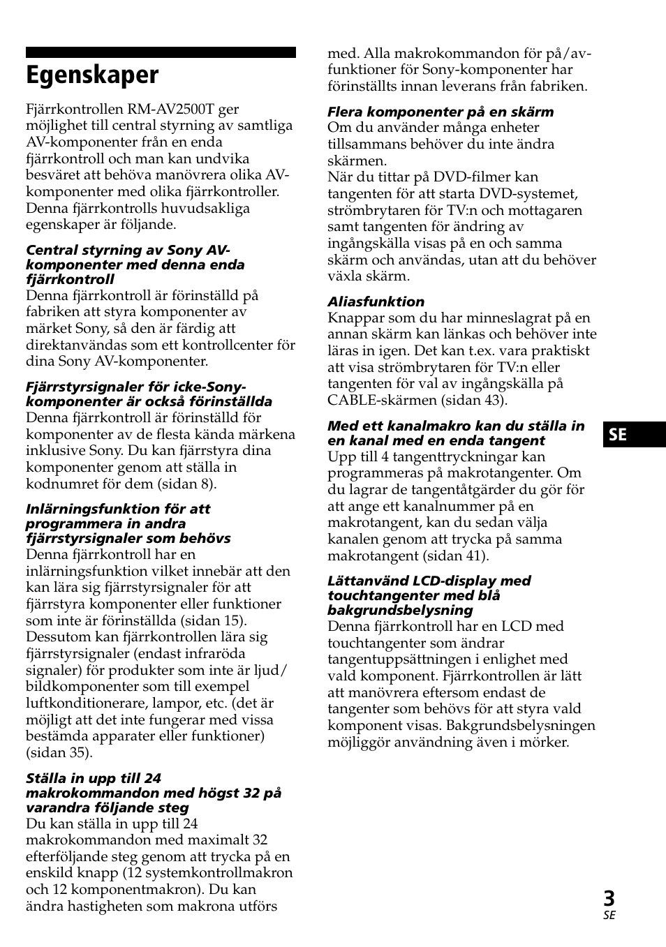 Egenskaper | Sony RM-AV2500T User Manual | Page 71 / 140