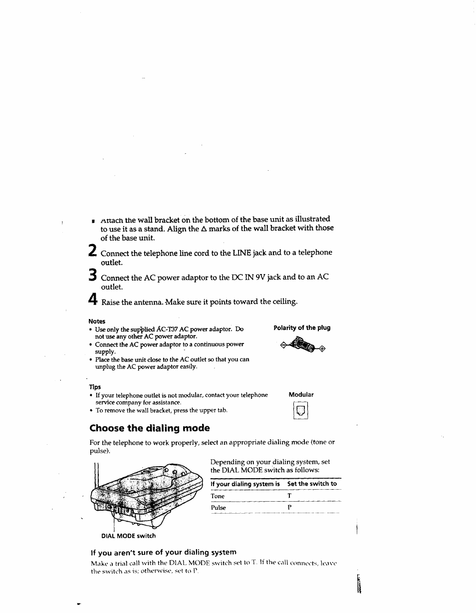 Choose the dialing mode, If you aren't sure of your dialing system | Sony SPP-SS950 User Manual | Page 8 / 16