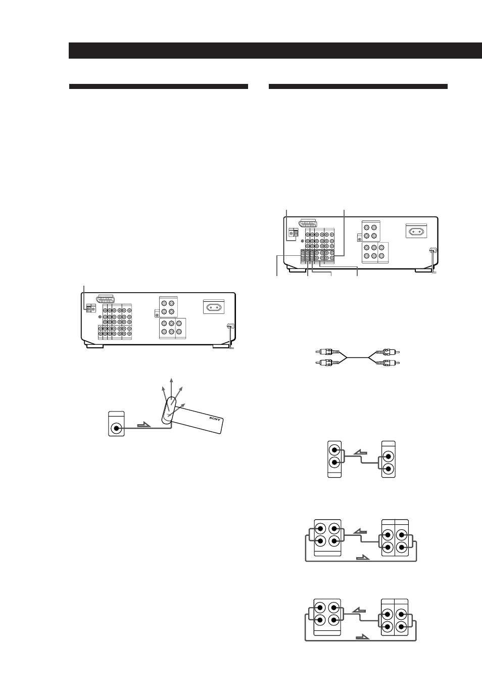 Ligações do repetidor ir, Ligações de componentes de áudio, Preparativos | Descrição, Ligações, Descrição geral, Notas, Quais os cabos necessários | Sony TA-VE800G User Manual | Page 143 / 181