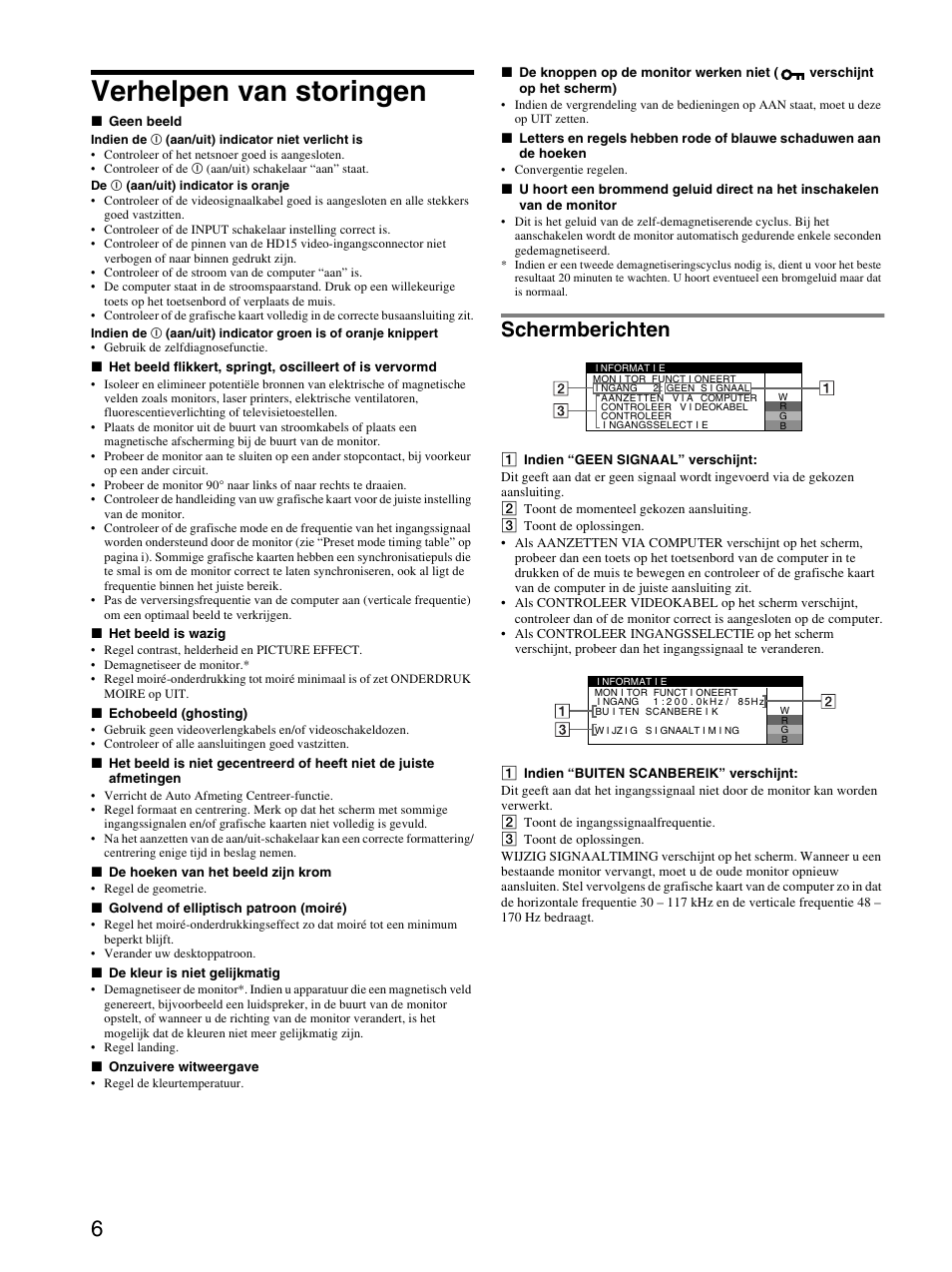 Verhelpen van storingen, Schermberichten | Sony CPD-E530 User Manual | Page 48 / 52