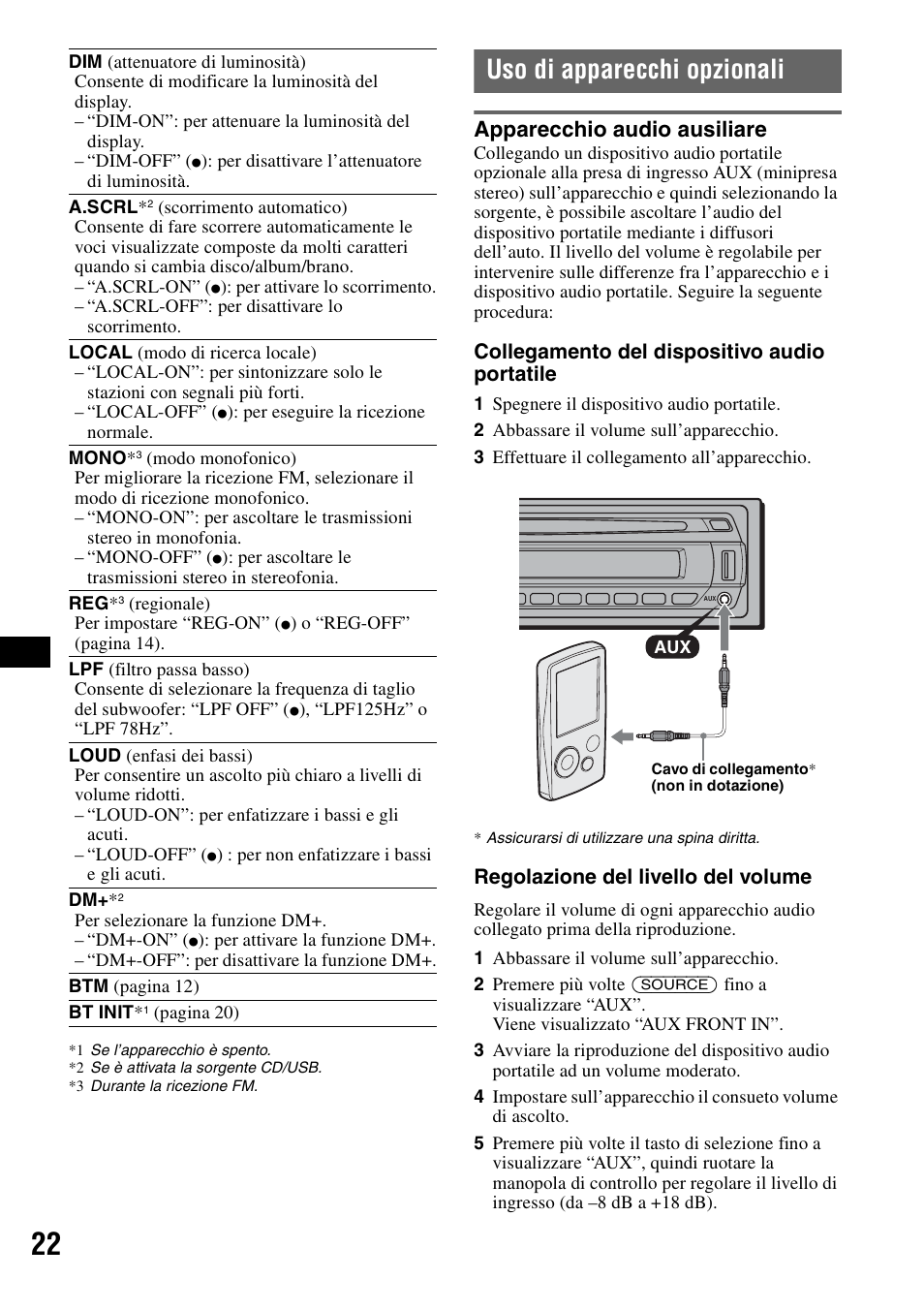 Uso di apparecchi opzionali, Apparecchio audio ausiliare | Sony Bluetooth 3-299-319-12 (1) User Manual | Page 116 / 164