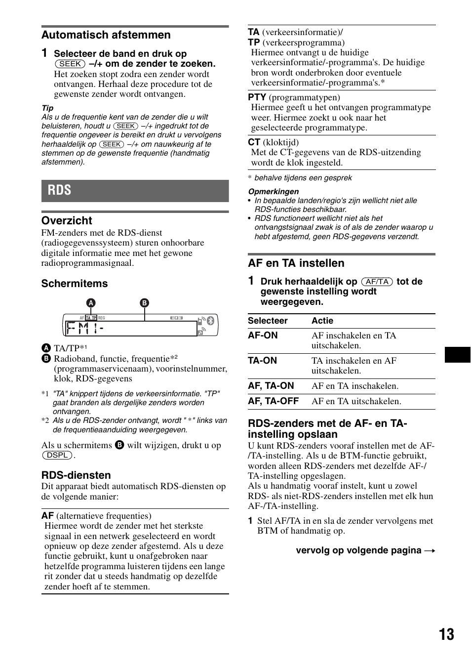 Automatisch afstemmen, Overzicht, Af en ta instellen | Overzicht af en ta instellen | Sony Bluetooth 3-299-319-12 (1) User Manual | Page 139 / 164