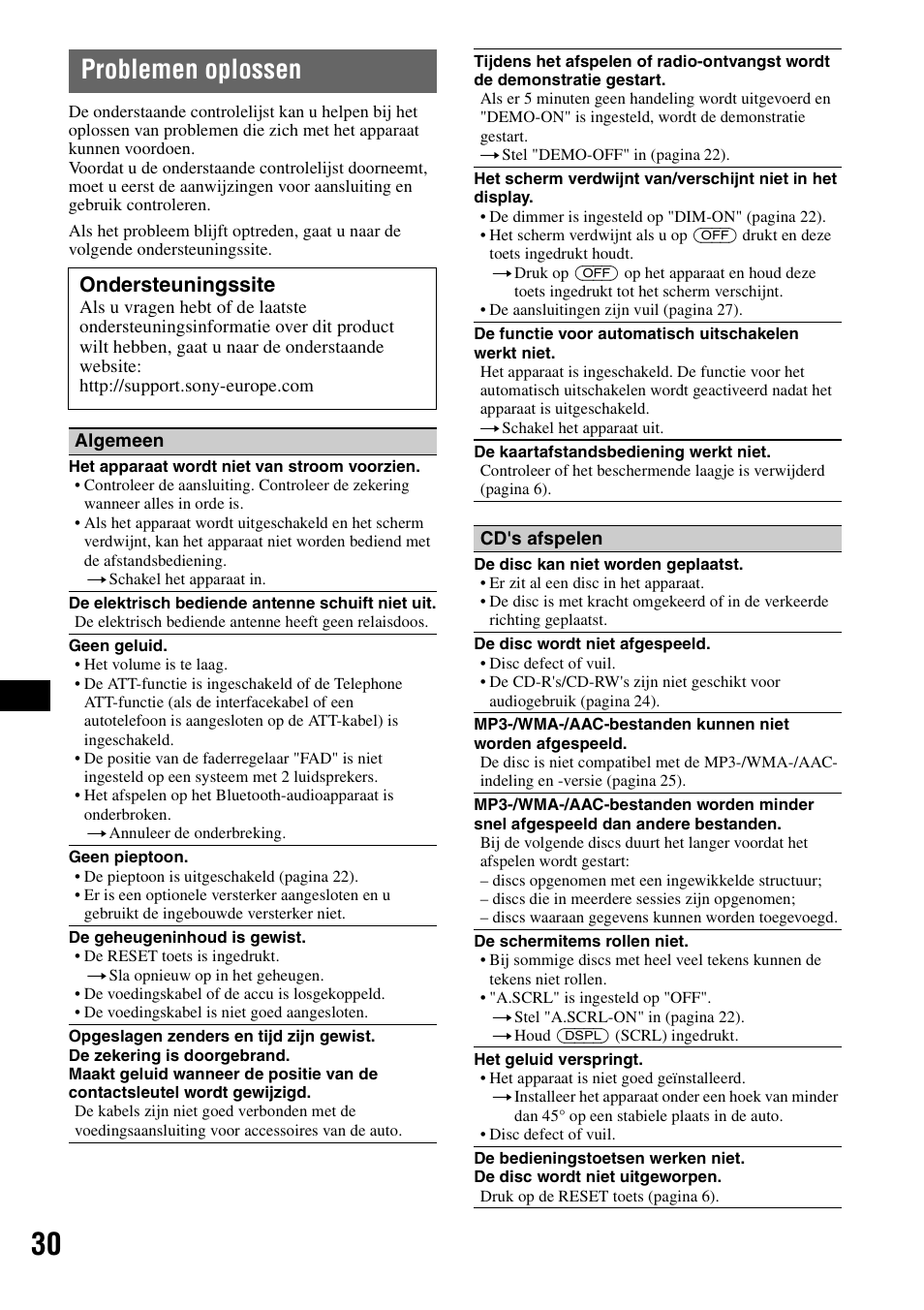 Problemen oplossen, Ondersteuningssite | Sony Bluetooth 3-299-319-12 (1) User Manual | Page 156 / 164