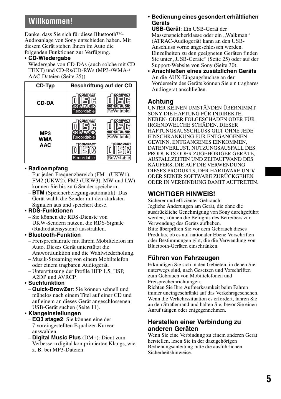 Willkommen | Sony Bluetooth 3-299-319-12 (1) User Manual | Page 35 / 164