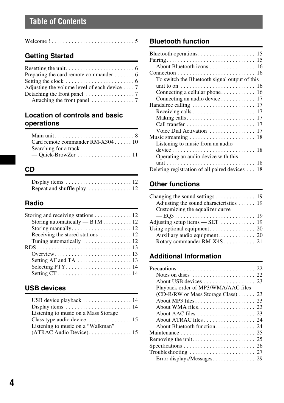 Sony Bluetooth 3-299-319-12 (1) User Manual | Page 4 / 164