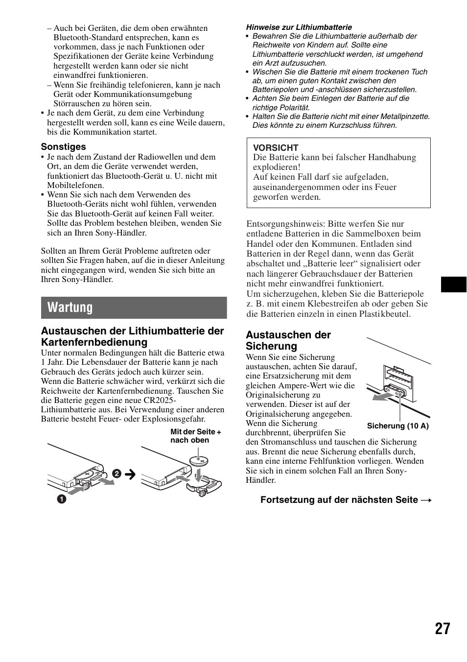 Wartung | Sony Bluetooth 3-299-319-12 (1) User Manual | Page 57 / 164