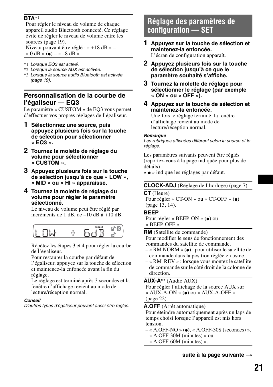 Personnalisation de la courbe de l’égaliseur - eq3, Réglage des paramètres de configuration - set, Personnalisation de la courbe de l’égaliseur | Réglage des paramètres de configuration, Réglage des paramètres de configuration — set | Sony Bluetooth 3-299-319-12 (1) User Manual | Page 83 / 164