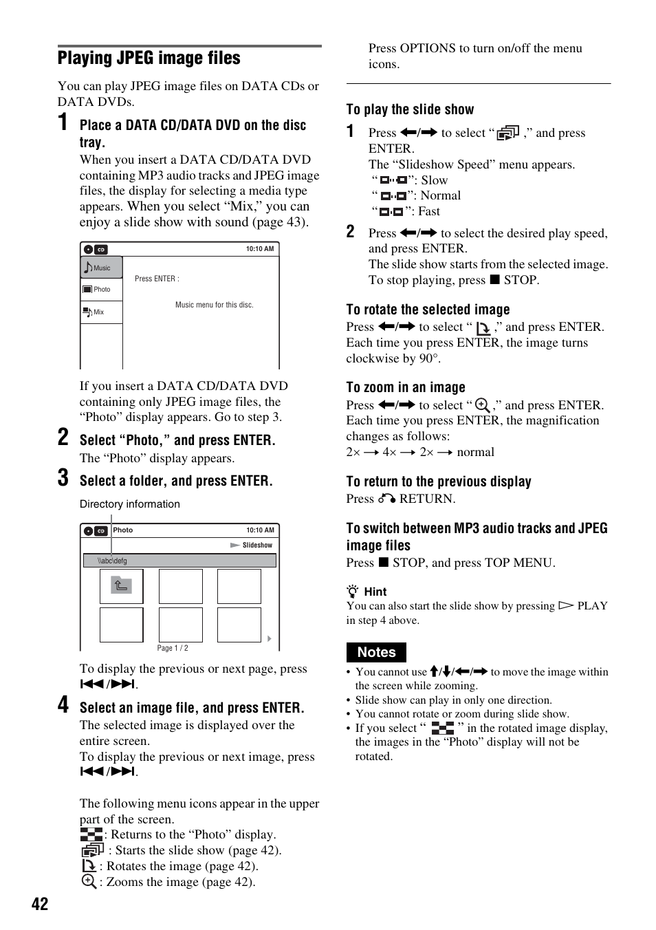 Playing jpeg image files | Sony RDR-GX355 User Manual | Page 42 / 128