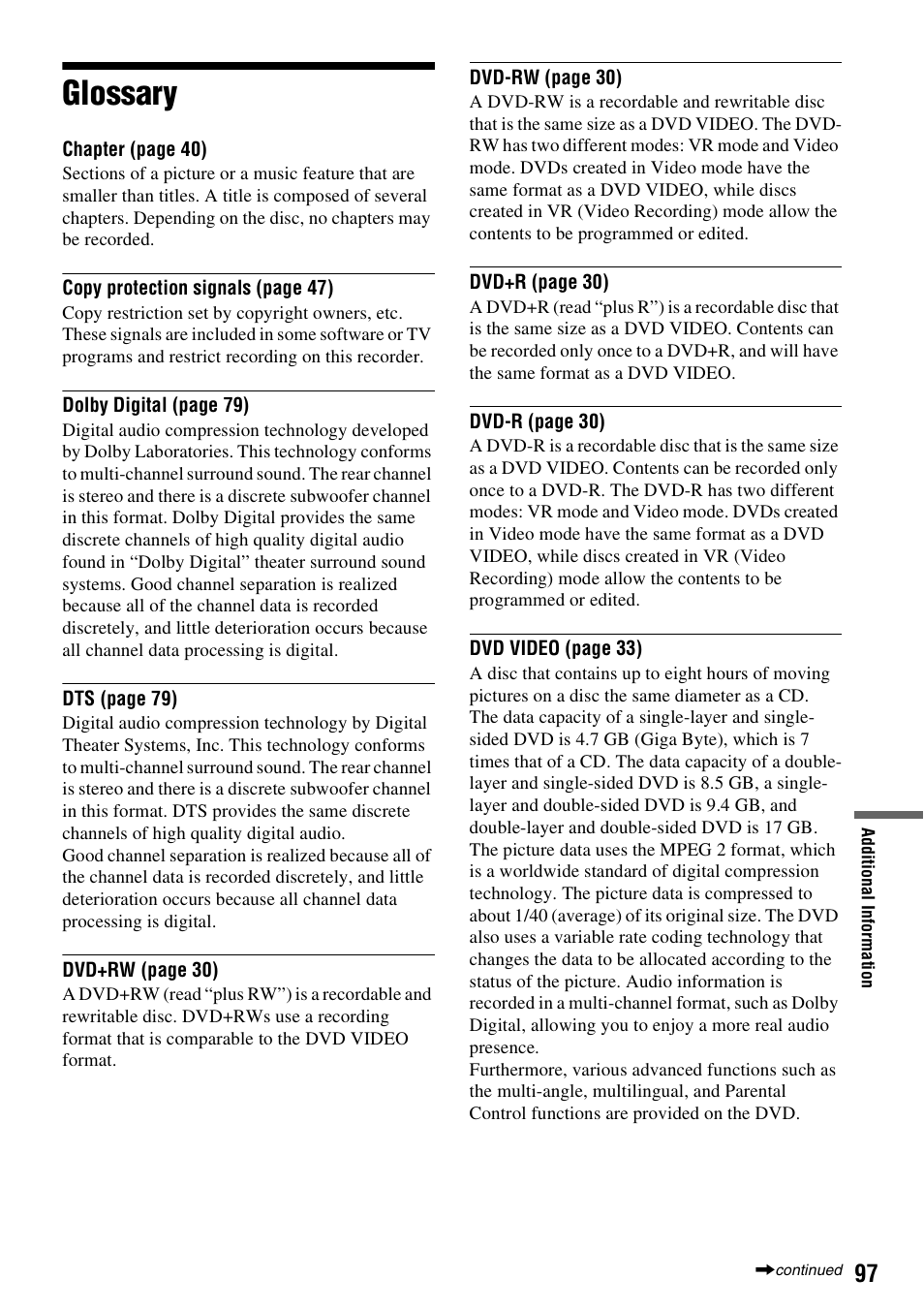Glossary | Sony RDR-GX355 User Manual | Page 97 / 128
