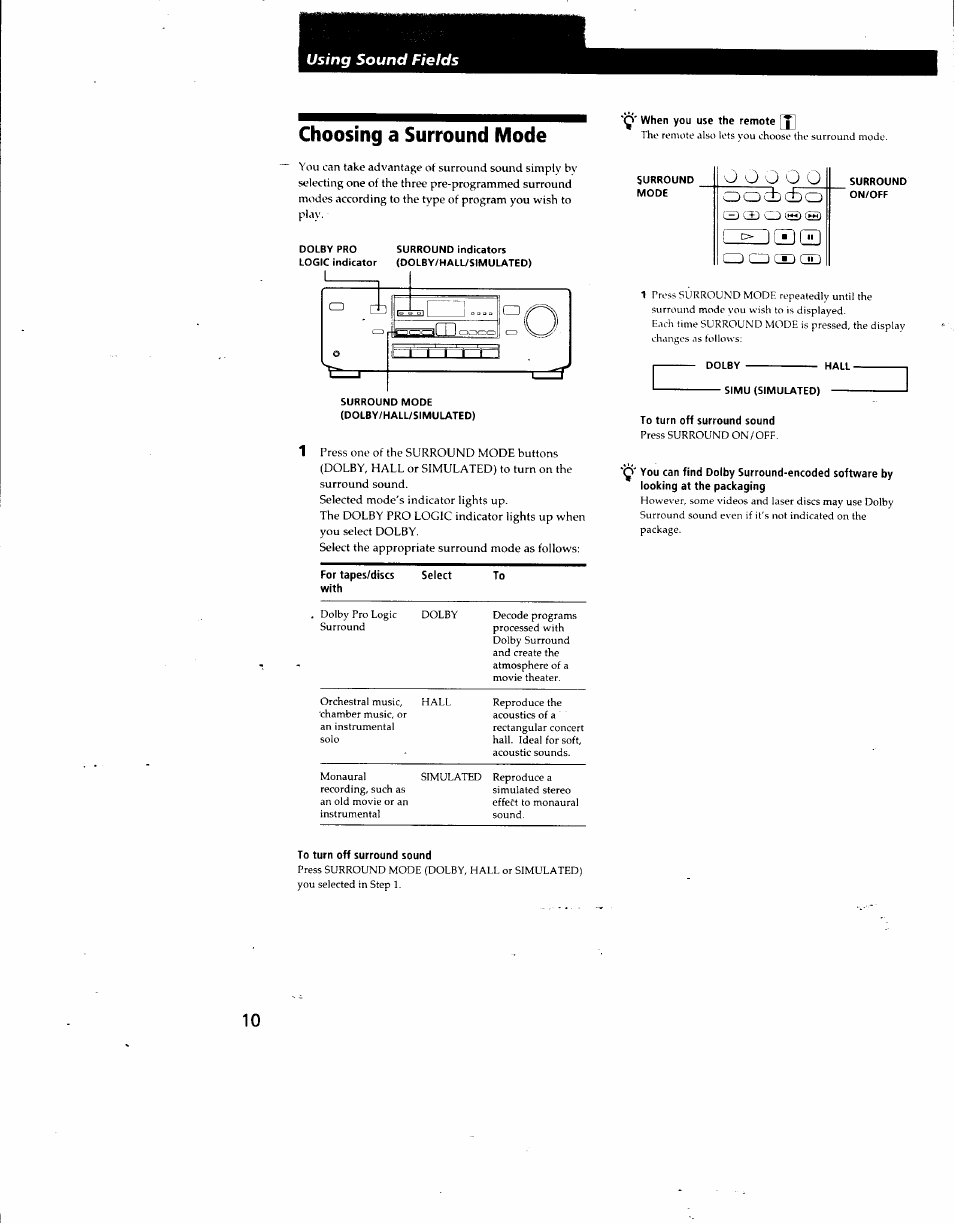 Choosing a surround mode, Oo'ddcbo | Sony TA-AV571 User Manual | Page 10 / 20