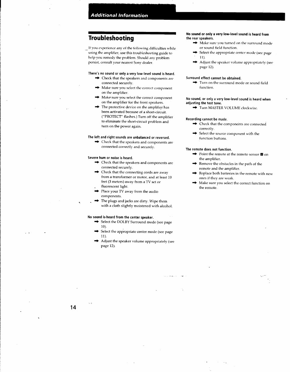 Troubleshooting | Sony TA-AV571 User Manual | Page 14 / 20