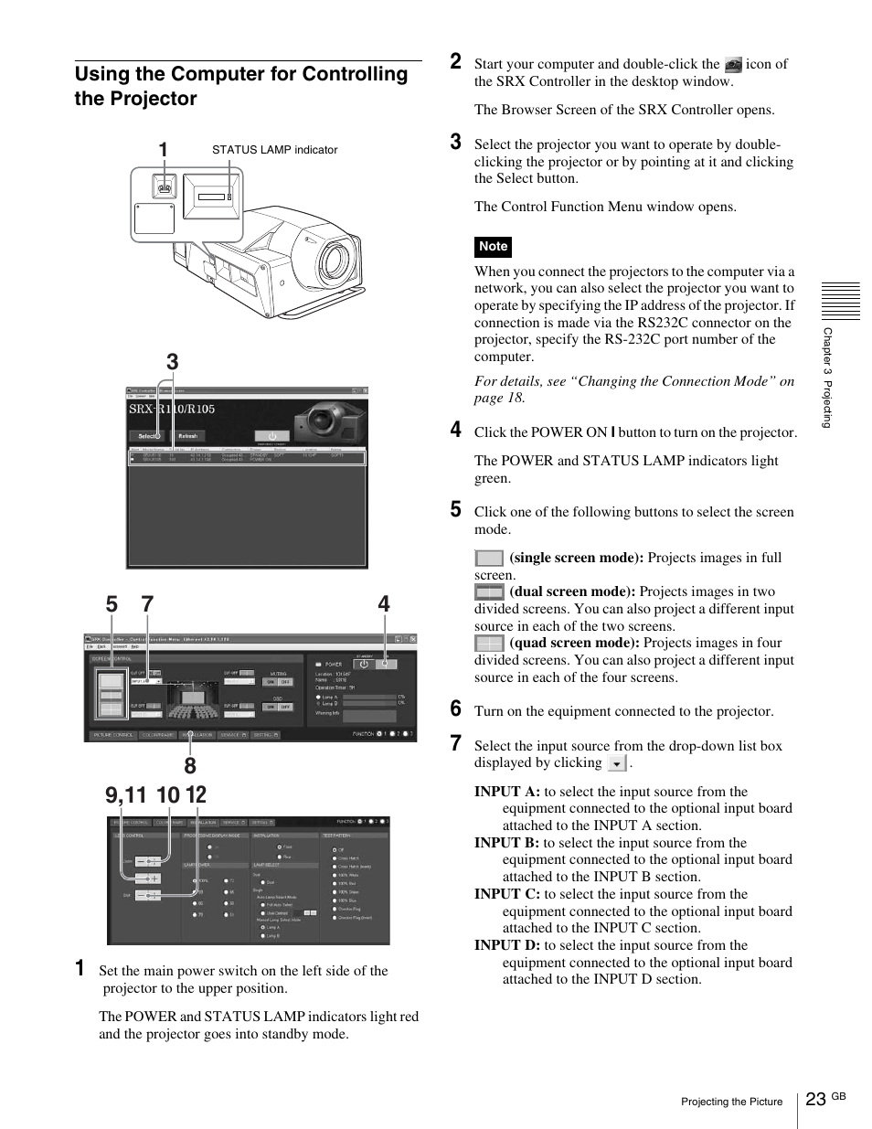 Using the computer for controlling the projector | Sony SRX- R110 User Manual | Page 23 / 38