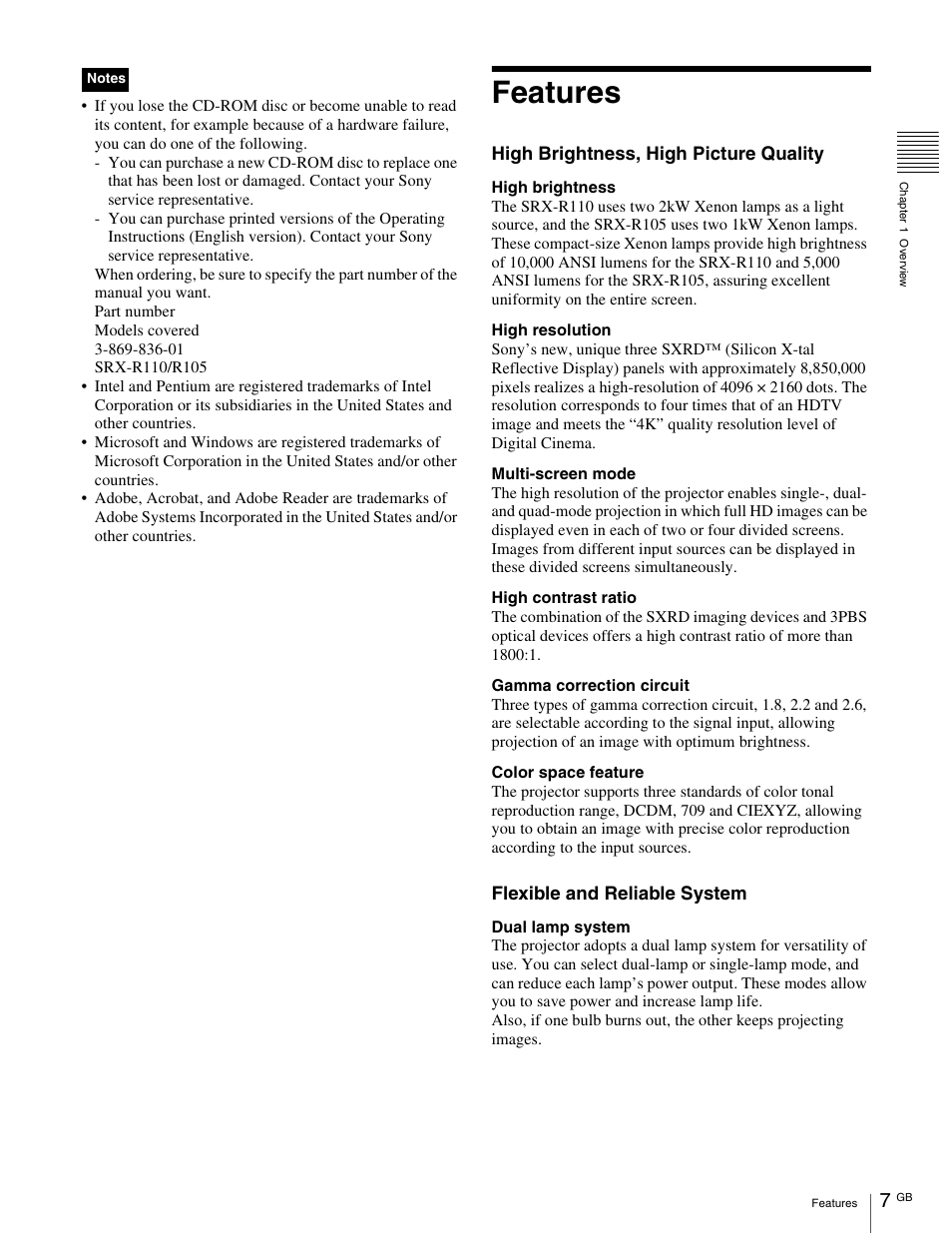 Features | Sony SRX- R110 User Manual | Page 7 / 38