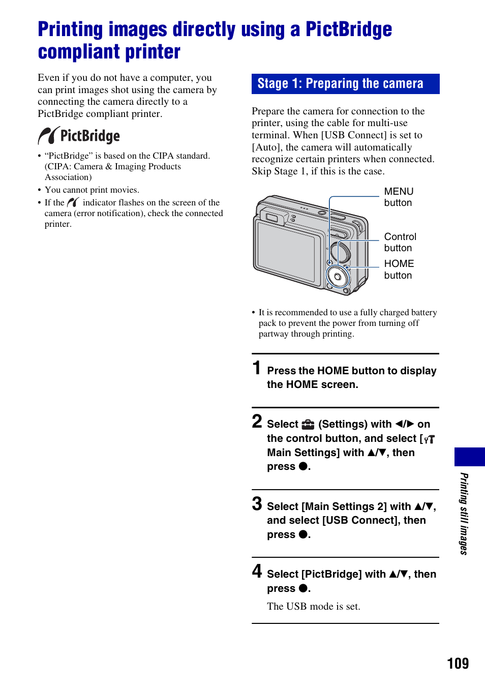 Stage 1: preparing the camera | Sony Cyber-shot 3-294-896-12(1) User Manual | Page 109 / 138