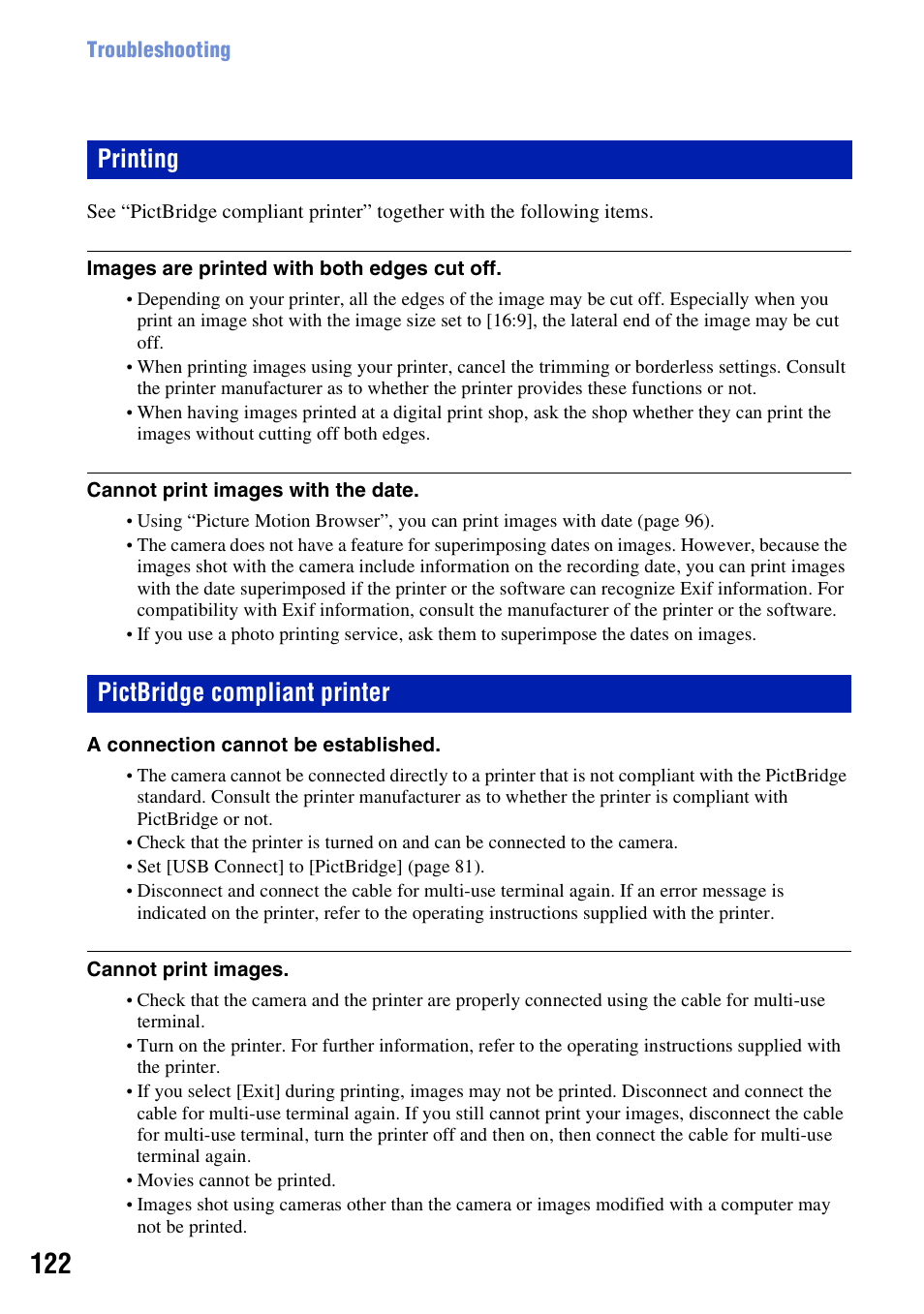 Printing, Pictbridge compliant printer, Printing pictbridge compliant printer | Sony Cyber-shot 3-294-896-12(1) User Manual | Page 122 / 138