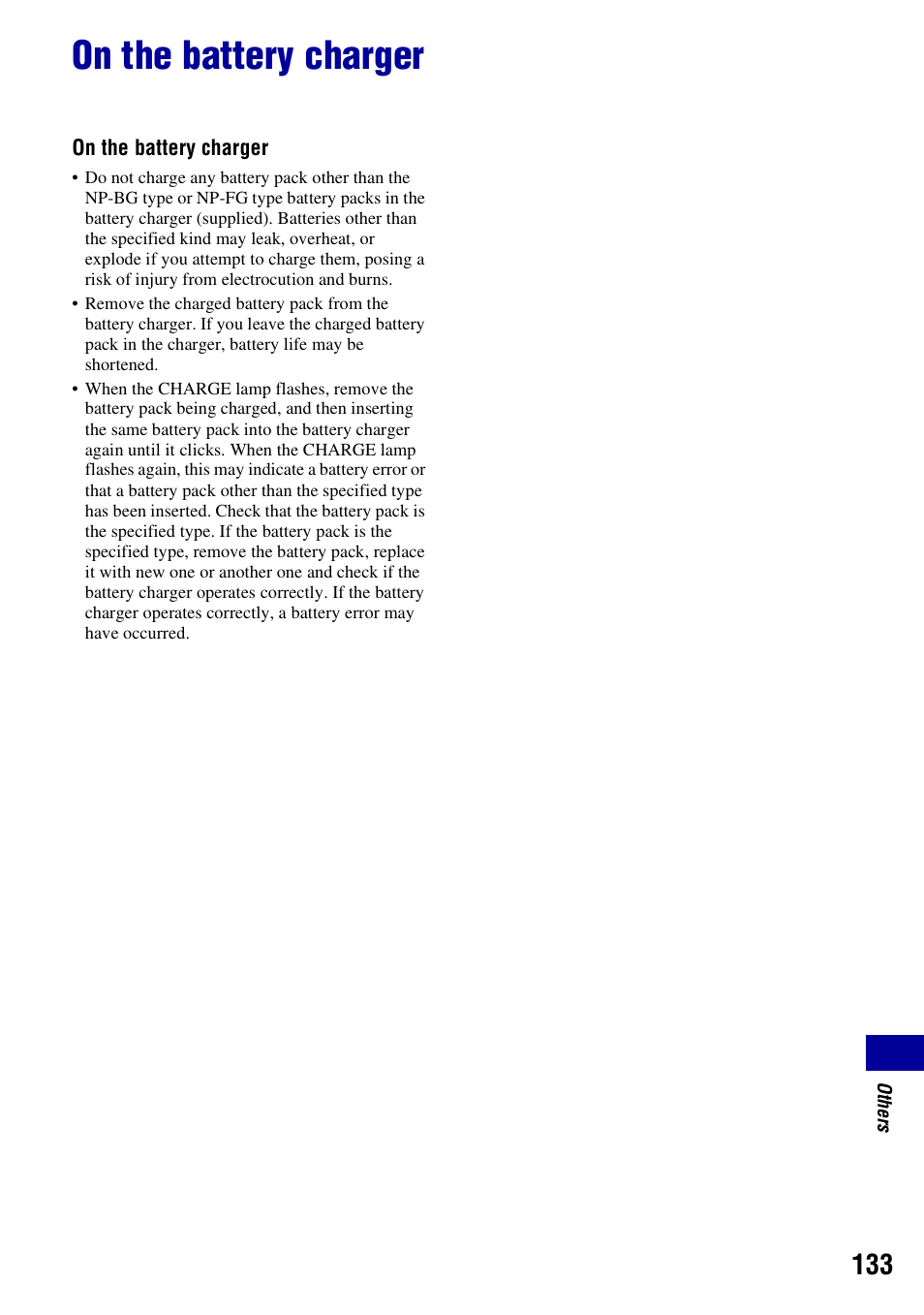 On the battery charger | Sony Cyber-shot 3-294-896-12(1) User Manual | Page 133 / 138