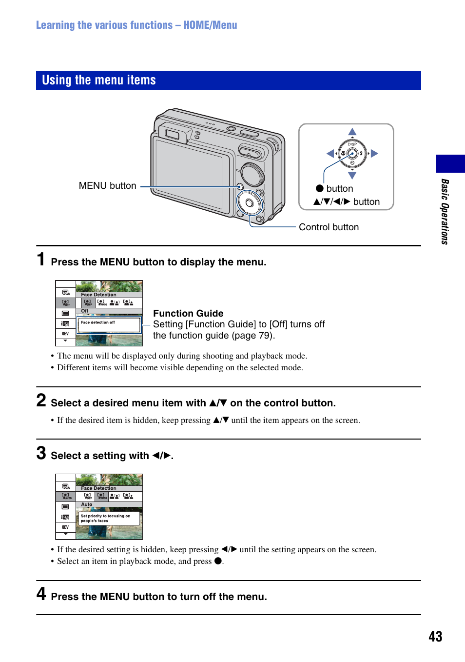 On (43) | Sony Cyber-shot 3-294-896-12(1) User Manual | Page 43 / 138