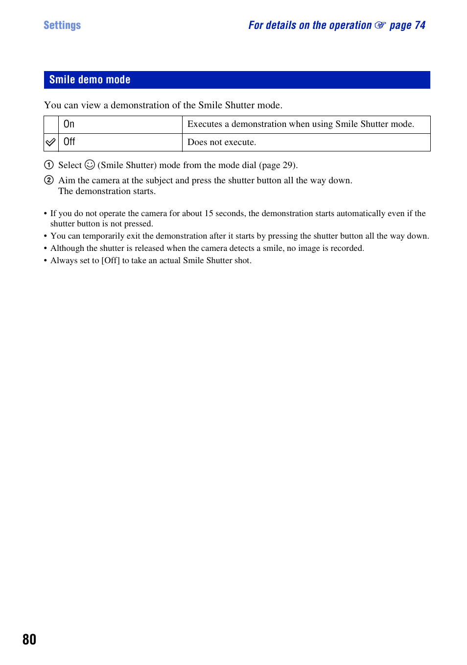 Smile demo mode | Sony Cyber-shot 3-294-896-12(1) User Manual | Page 80 / 138