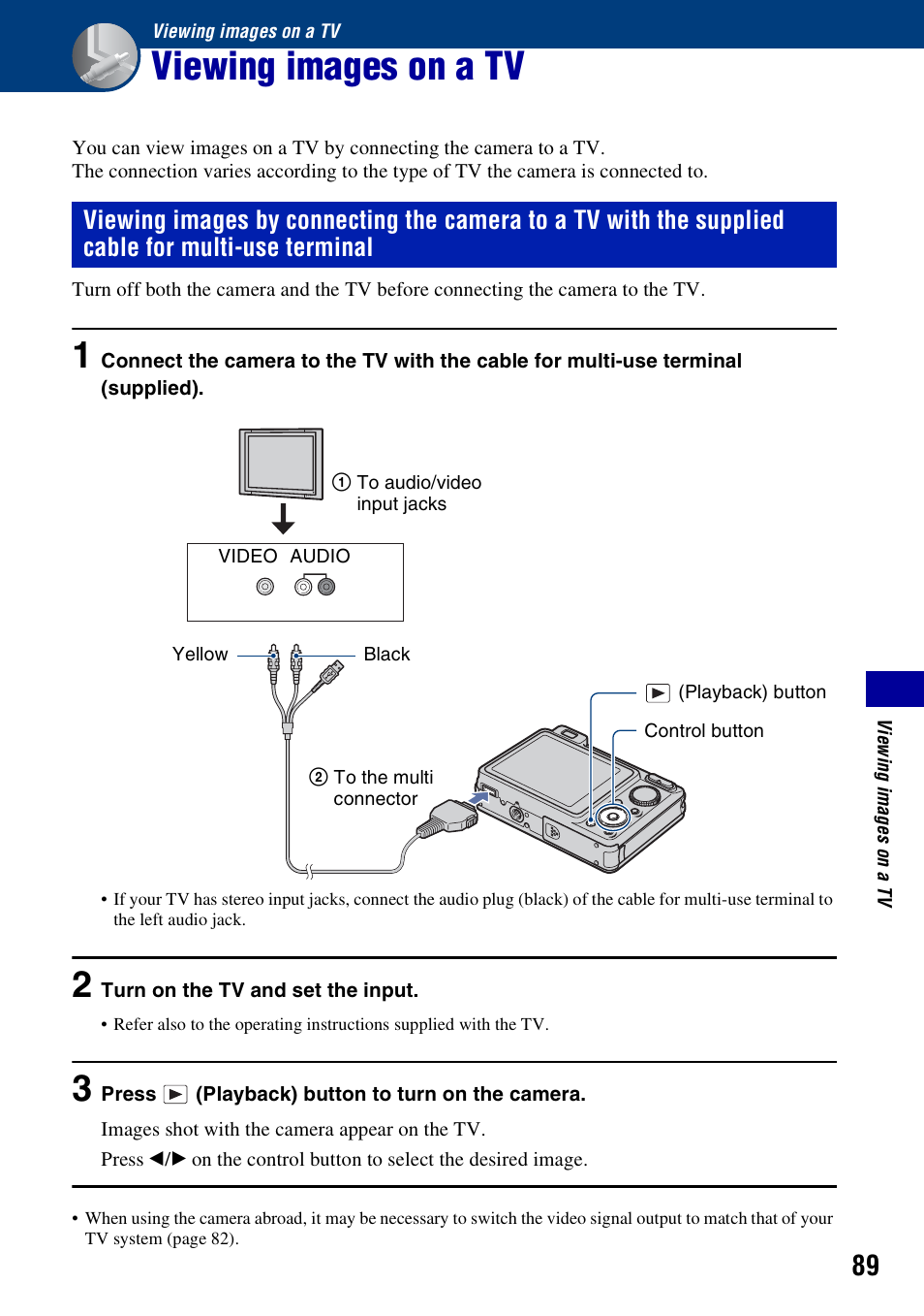 Viewing images on a tv | Sony Cyber-shot 3-294-896-12(1) User Manual | Page 89 / 138