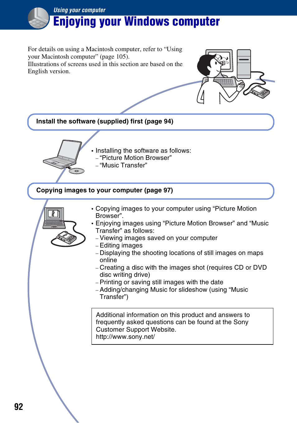 Using your computer, Enjoying your windows computer | Sony Cyber-shot 3-294-896-12(1) User Manual | Page 92 / 138