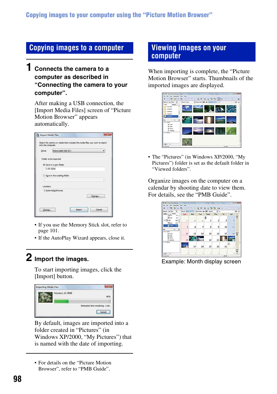 98 or 101 | Sony Cyber-shot 3-294-896-12(1) User Manual | Page 98 / 138