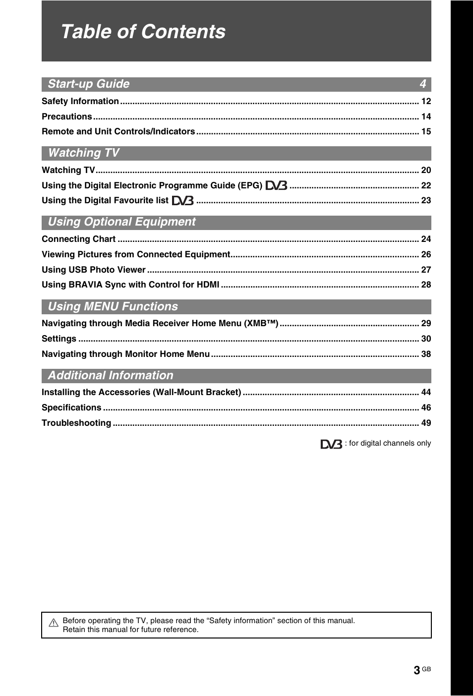 Sony BRAVIA 4-115-568-13(1) User Manual | Page 3 / 51