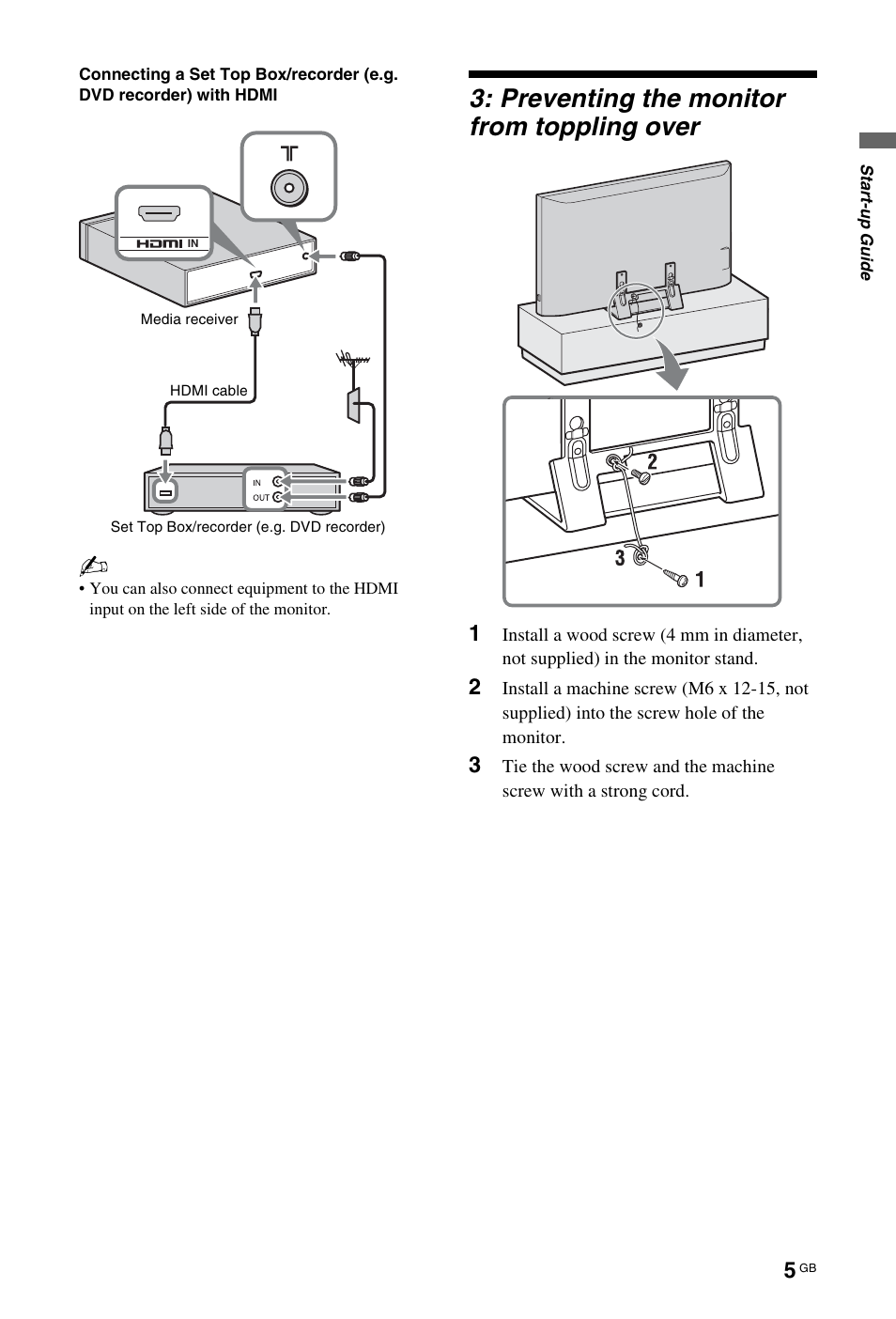 Preventing the monitor from toppling over | Sony BRAVIA 4-115-568-13(1) User Manual | Page 5 / 51