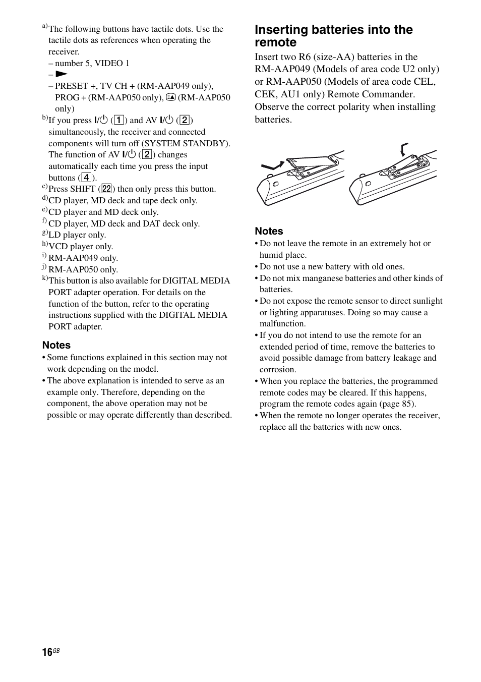 Inserting batteries into the remote | Sony STR-DH810 User Manual | Page 16 / 104