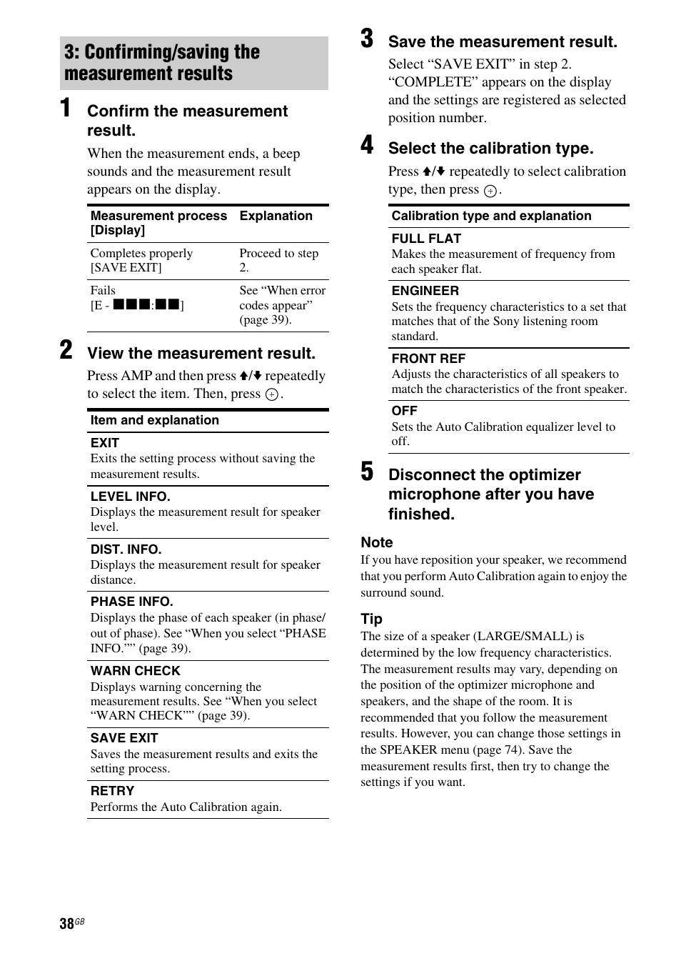 Confirming/saving the measurement results | Sony STR-DH810 User Manual | Page 38 / 104