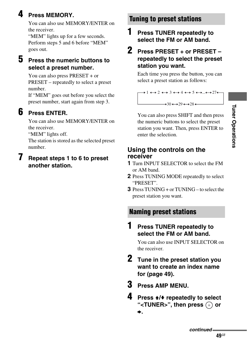 Tuning to preset stations naming preset stations | Sony STR-DH810 User Manual | Page 49 / 104