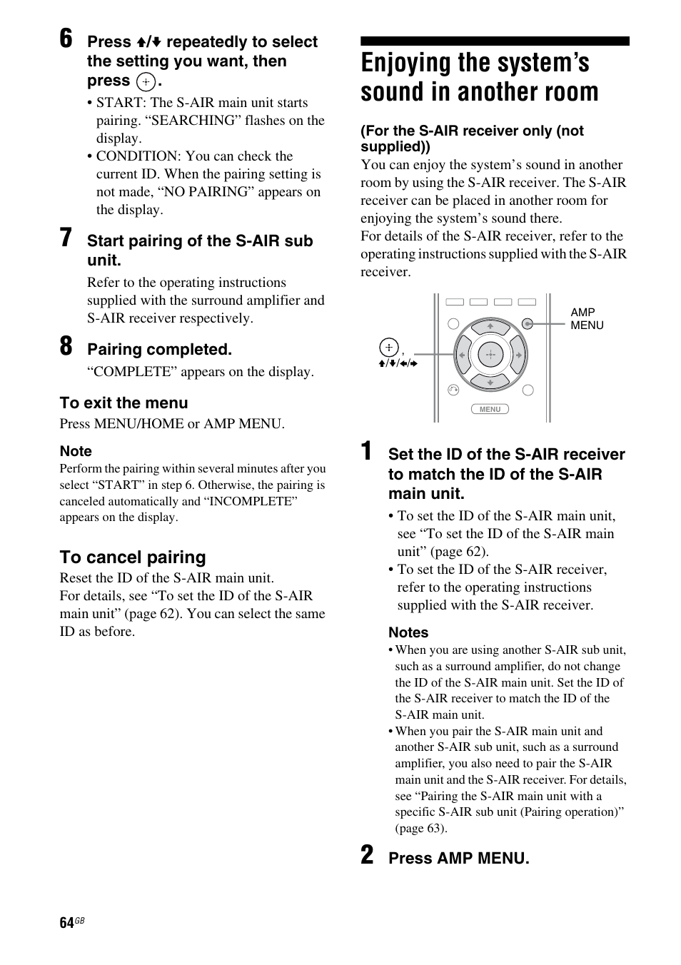 Enjoying the system’s sound in another room, Enjoying the system’s sound in another, Room | Sony STR-DH810 User Manual | Page 64 / 104