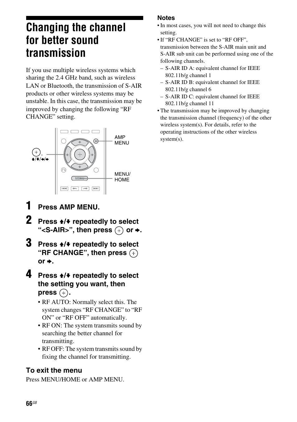 Changing the channel for better sound transmission, Changing the channel for better sound, Transmission | Sony STR-DH810 User Manual | Page 66 / 104