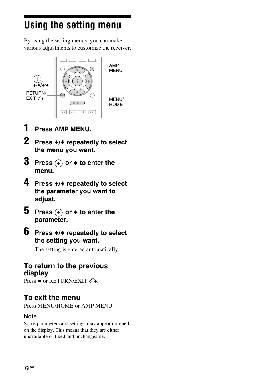 Using the setting menu | Sony STR-DH810 User Manual | Page 72 / 104