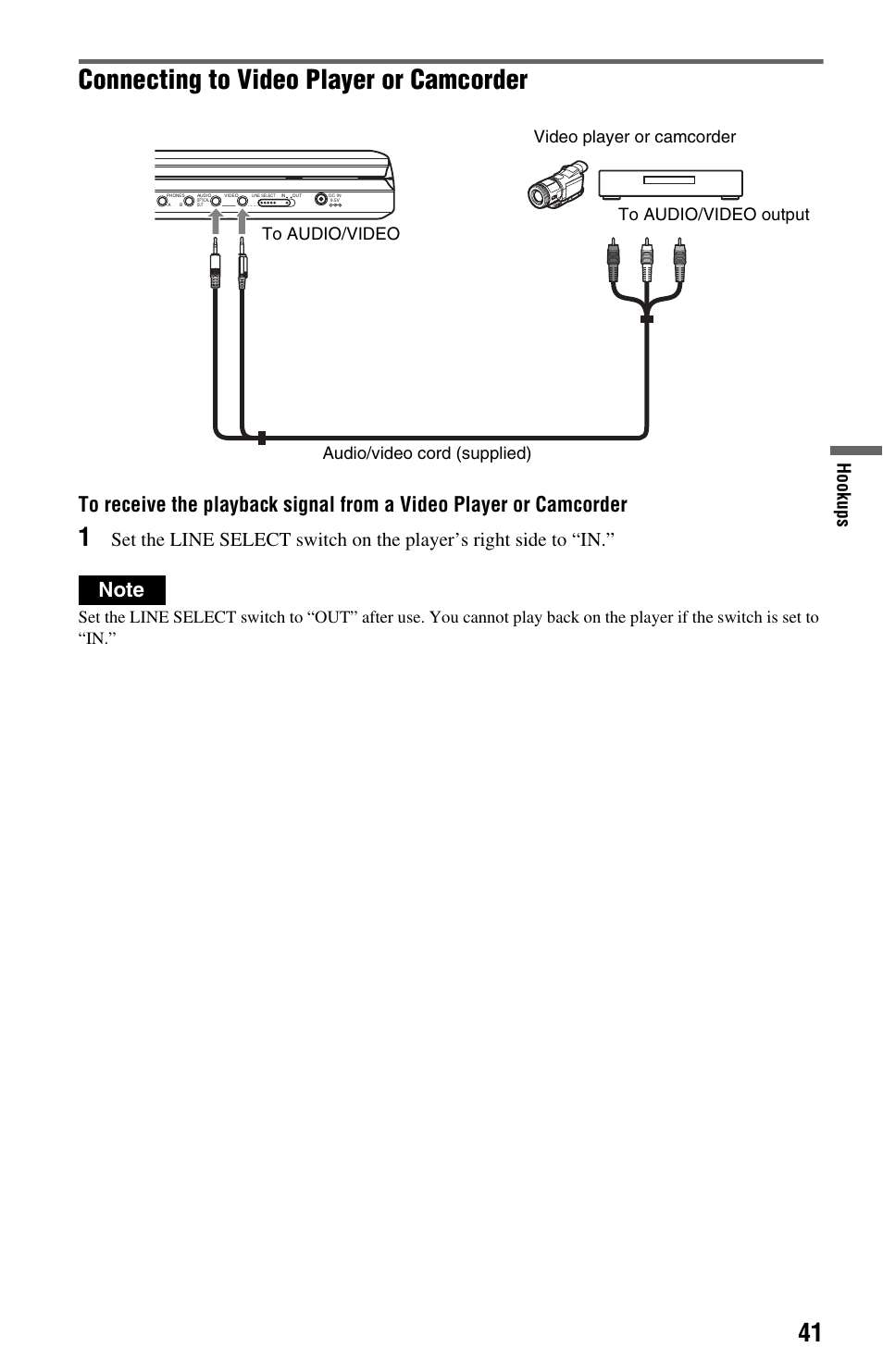 Connecting to video player or camcorder, Ho okup s | Sony DVP-FX875 User Manual | Page 41 / 52