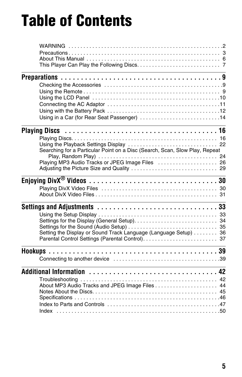 Sony DVP-FX875 User Manual | Page 5 / 52