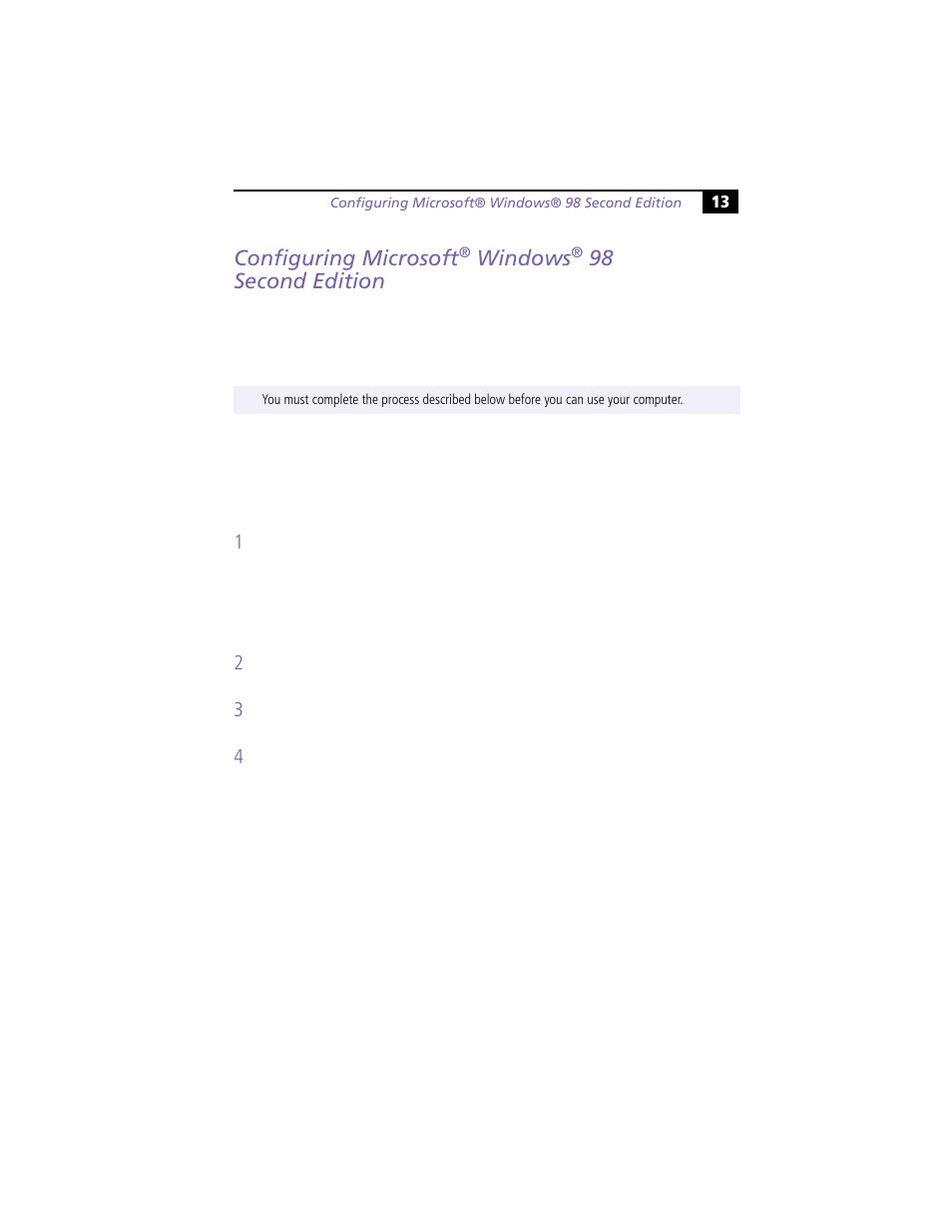 Configuring microsoft® windows® 98 secondedition, Configuring microsoft, Windows | 98 second edition | Sony PCV-L620 User Manual | Page 17 / 52