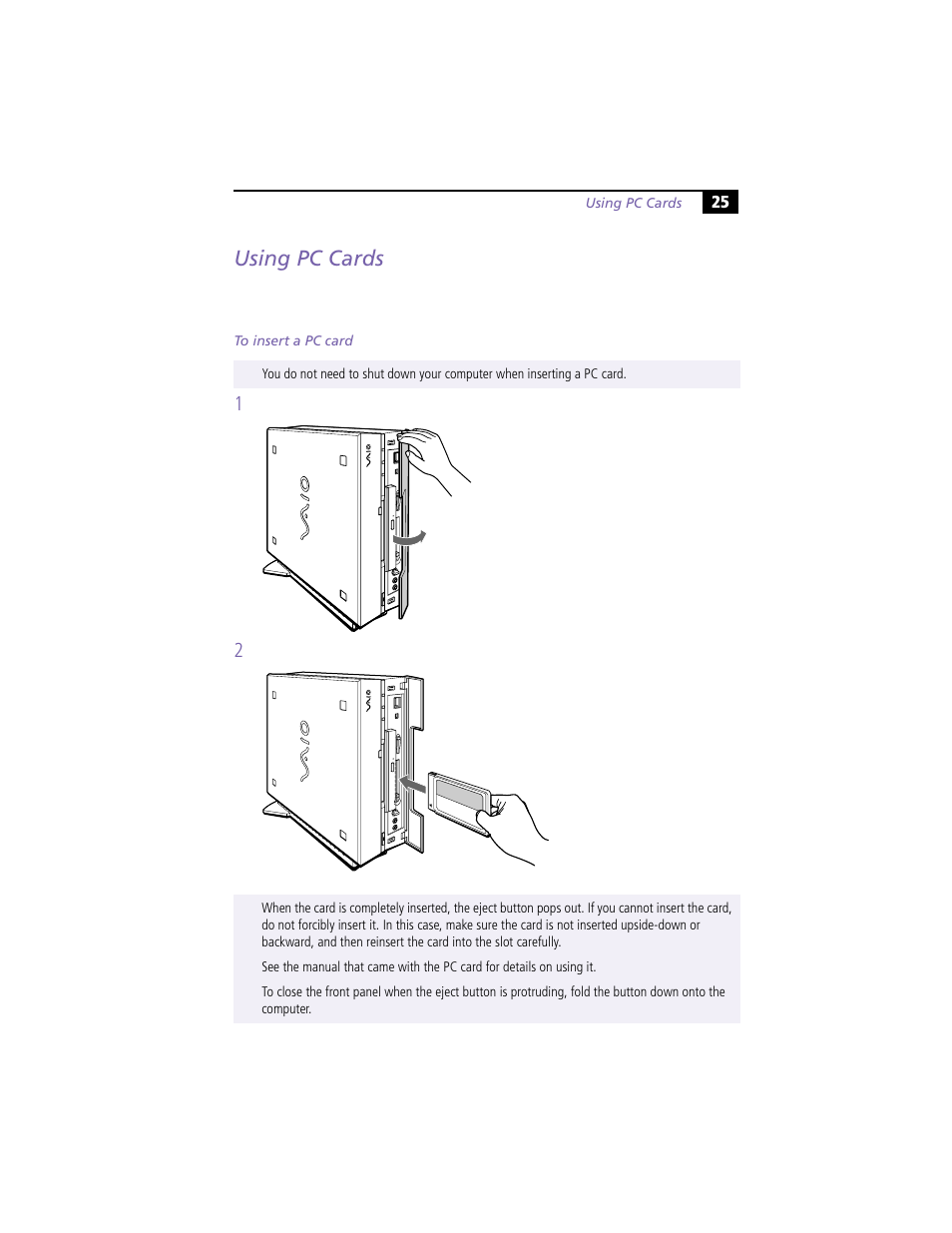 Using pc cards | Sony PCV-L620 User Manual | Page 29 / 52