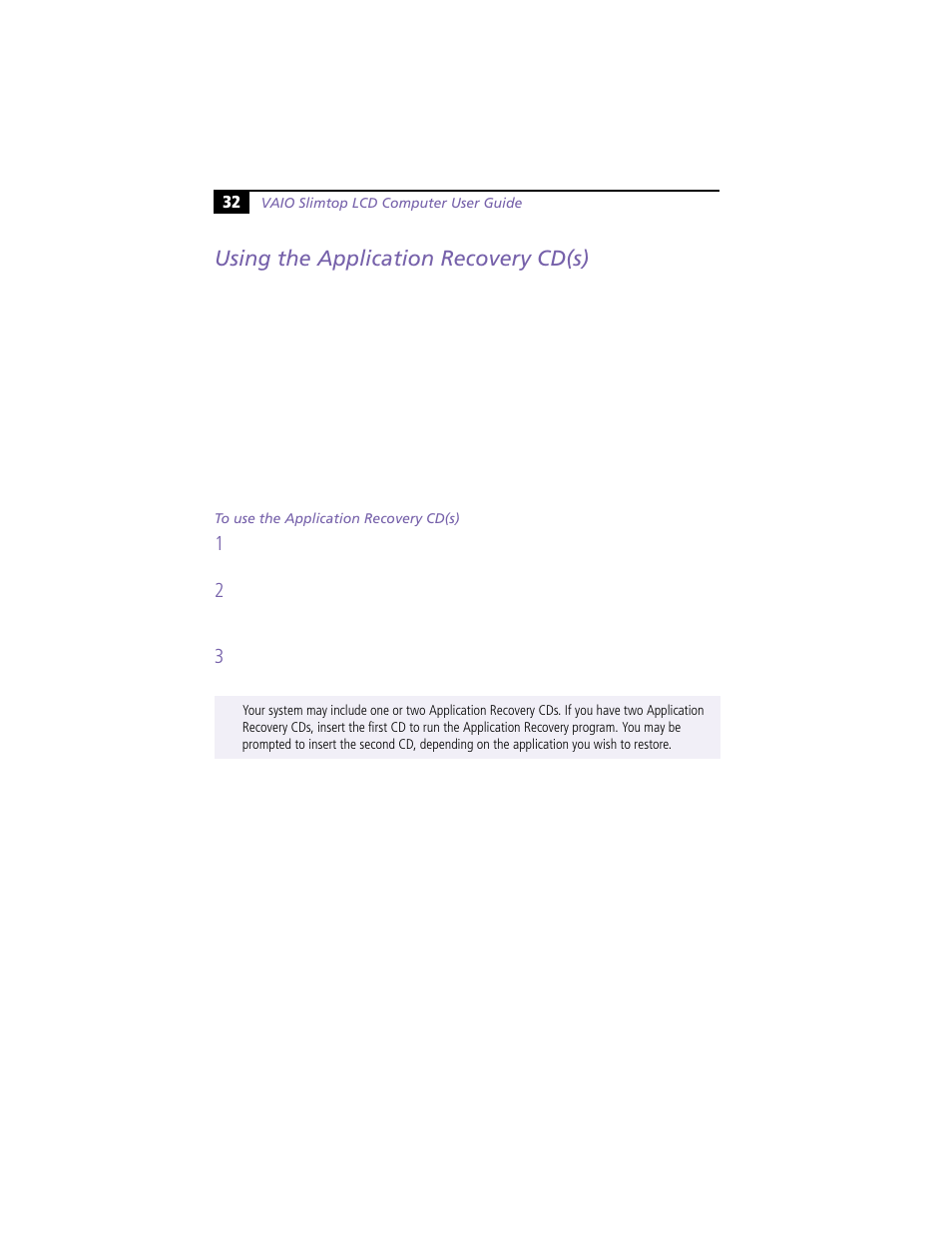 Using the application recovery cd(s) | Sony PCV-L620 User Manual | Page 36 / 52